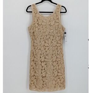 NEW BCBGMAXAZRIA Size 12 $498 Duwi Beige Sequin Floral Lace Cocktail Dress